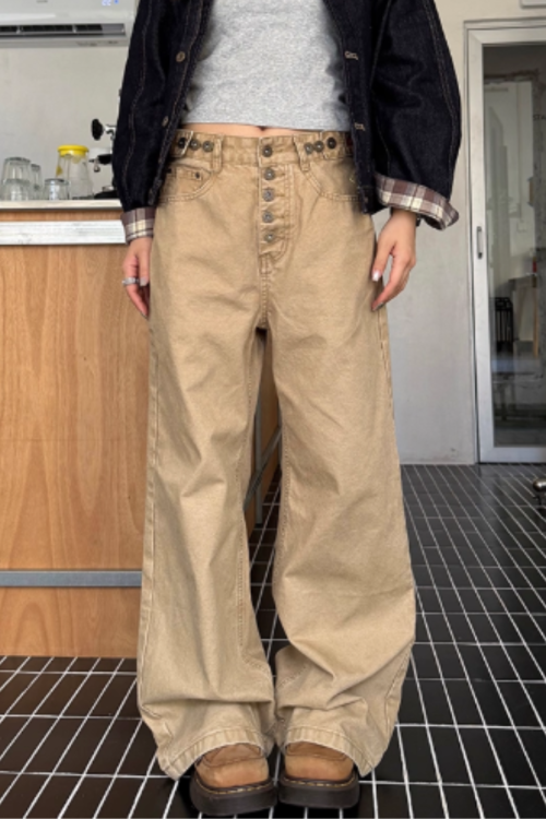 Straight Loose Button Work Pants