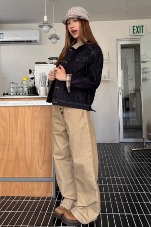Straight Loose Button Work Pants