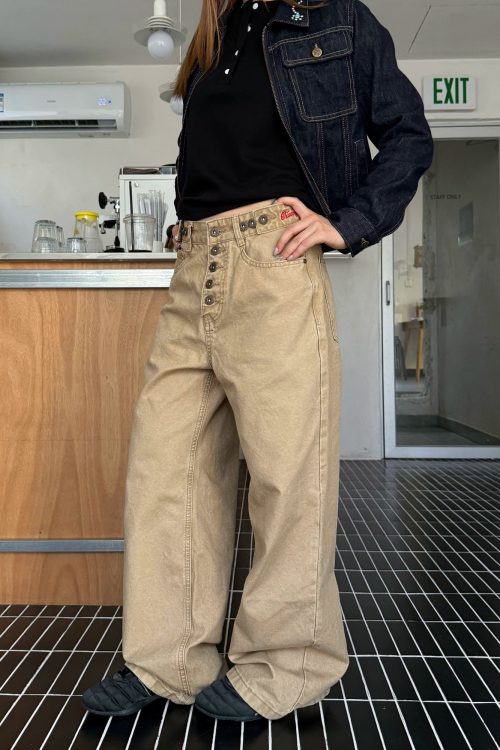 Straight Loose Button Work Pants