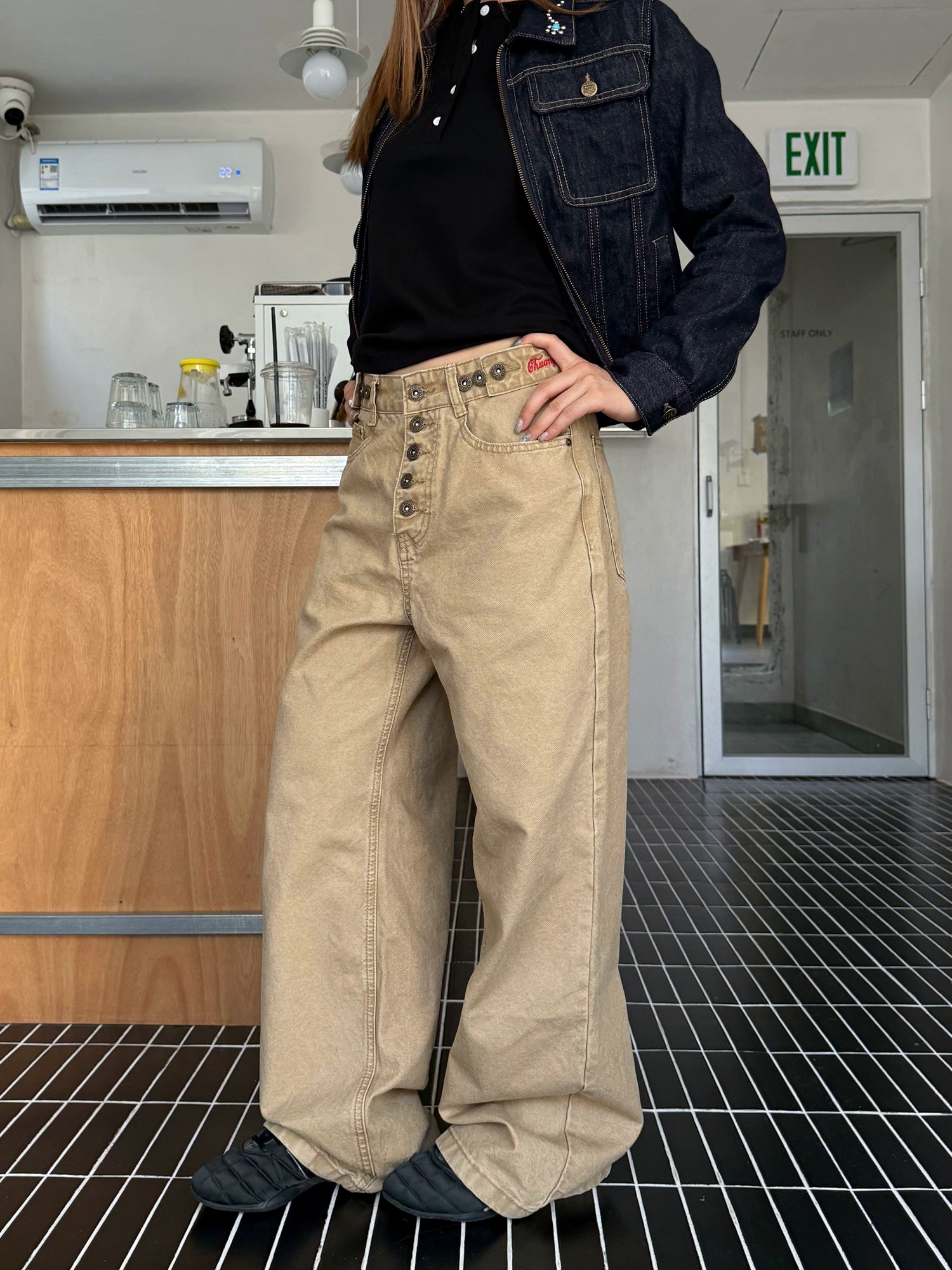 Straight Loose Button Work Pants