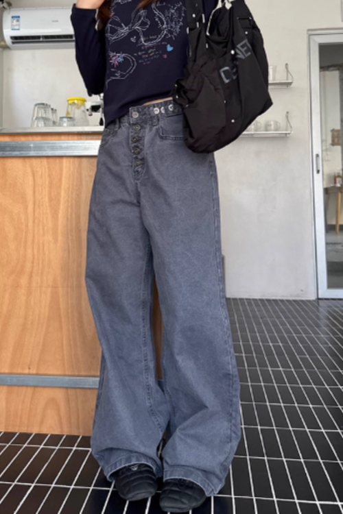Straight Loose Button Work Pants