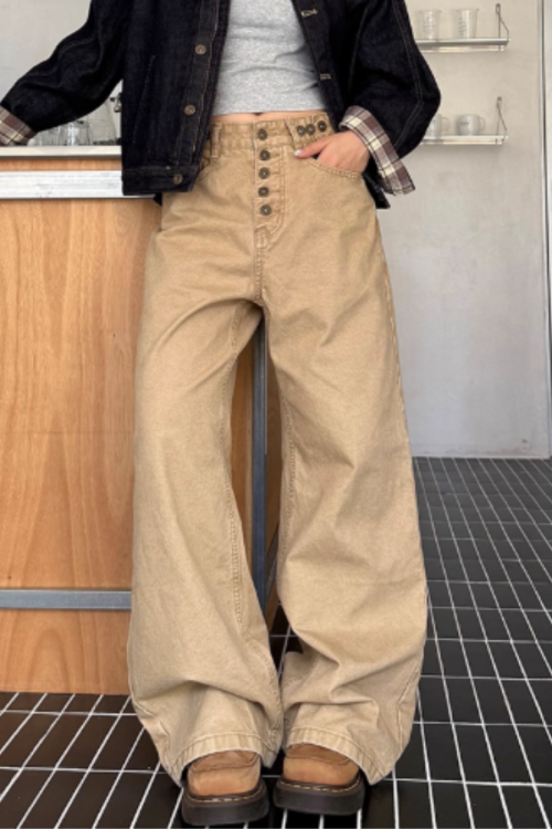 Straight Loose Button Work Pants