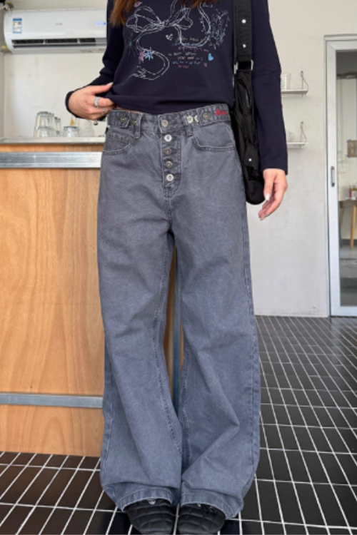 Straight Loose Button Work Pants