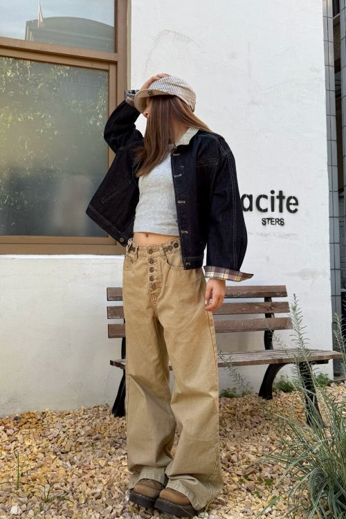Straight Loose Button Work Pants