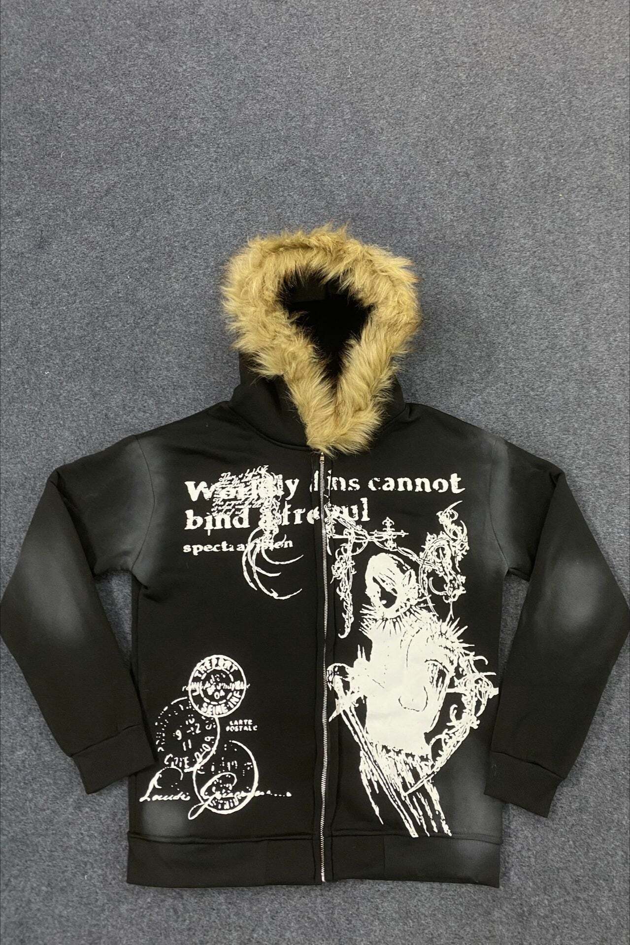 Street Print Fur Trimmed Relaxed Hoodie