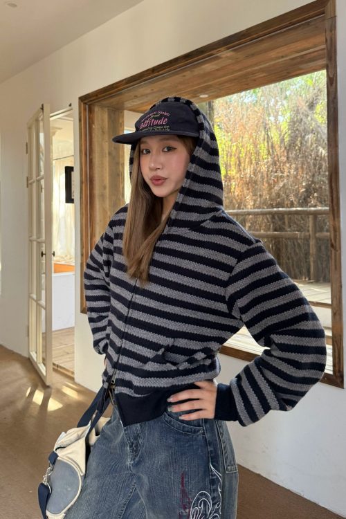 Stripe Knit Zip Hoodie