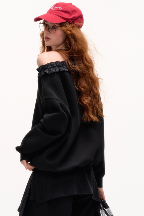 Stripe Lace Frill Off Shoulder Top / Flare Pants