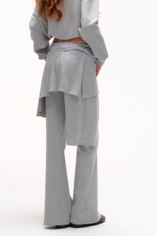 Stripe Lace Frill Off Shoulder Top / Flare Pants
