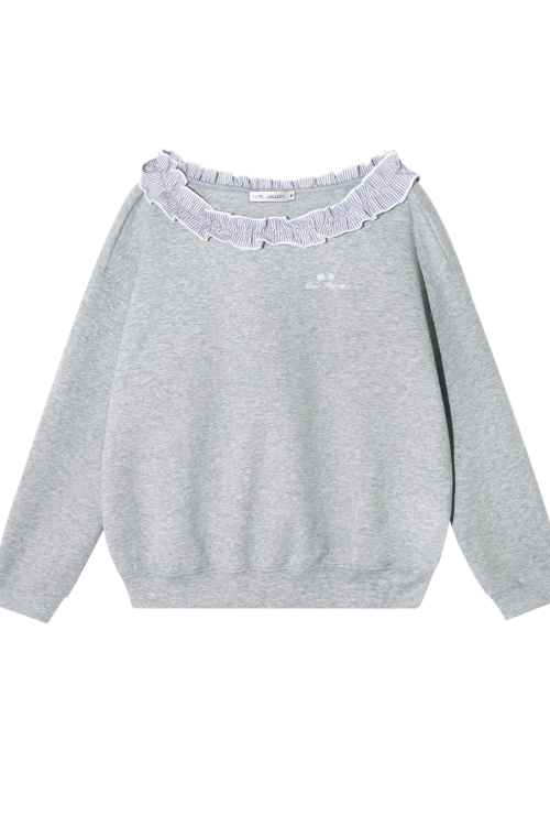 Stripe Lace Frill Off Shoulder Top / Flare Pants