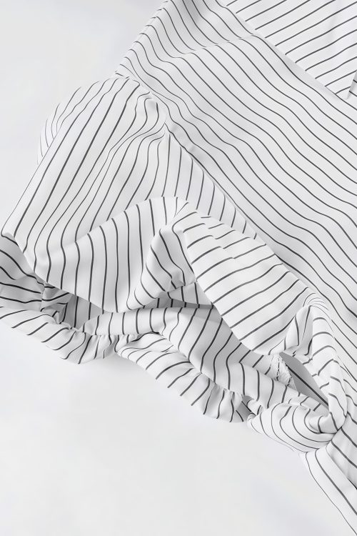 Striped Button Down Shirt Tie Waist Lapel Blouse