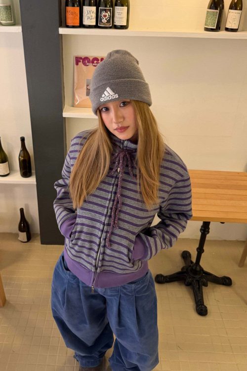 Striped Fleece Stand Collar Hoodie