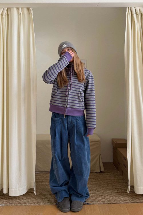 Striped Fleece Stand Collar Hoodie
