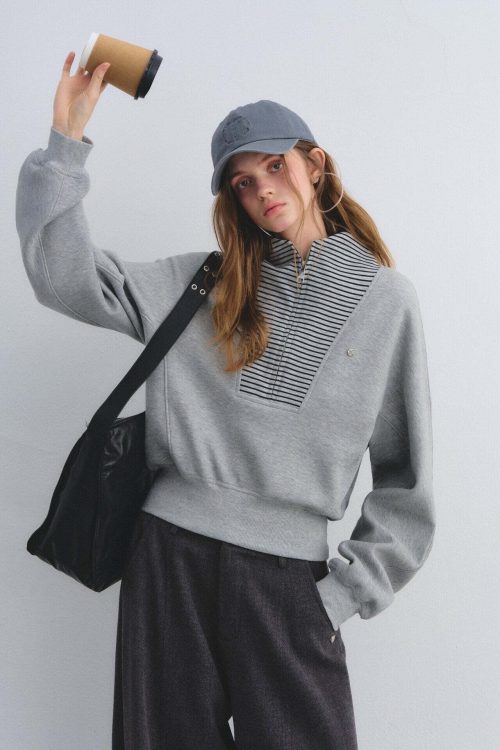 Striped Half-Zip Pullover Hoodie