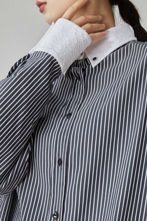 Striped Long-Sleeve Shirt / Mini Skirt