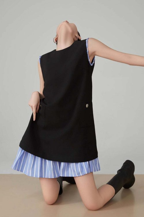 Striped Patchwork Sleeveless Vest Dress