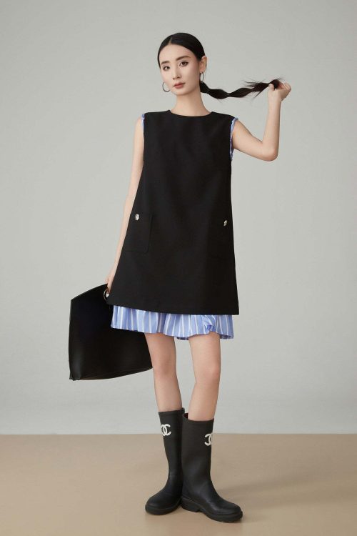 Striped Patchwork Sleeveless Vest Dress