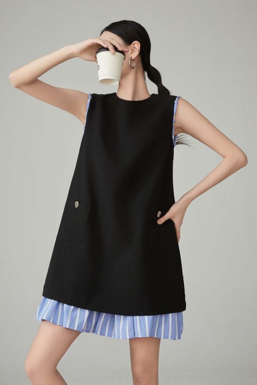 Striped Patchwork Sleeveless Vest Dress