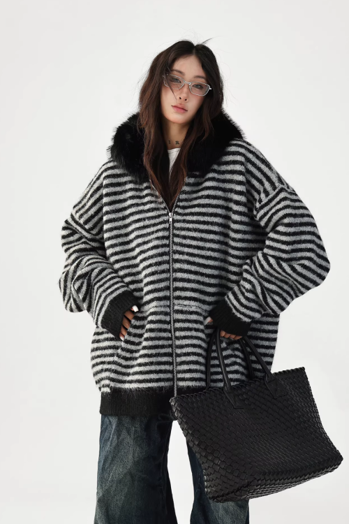 Striped Wool Loose Hoodie