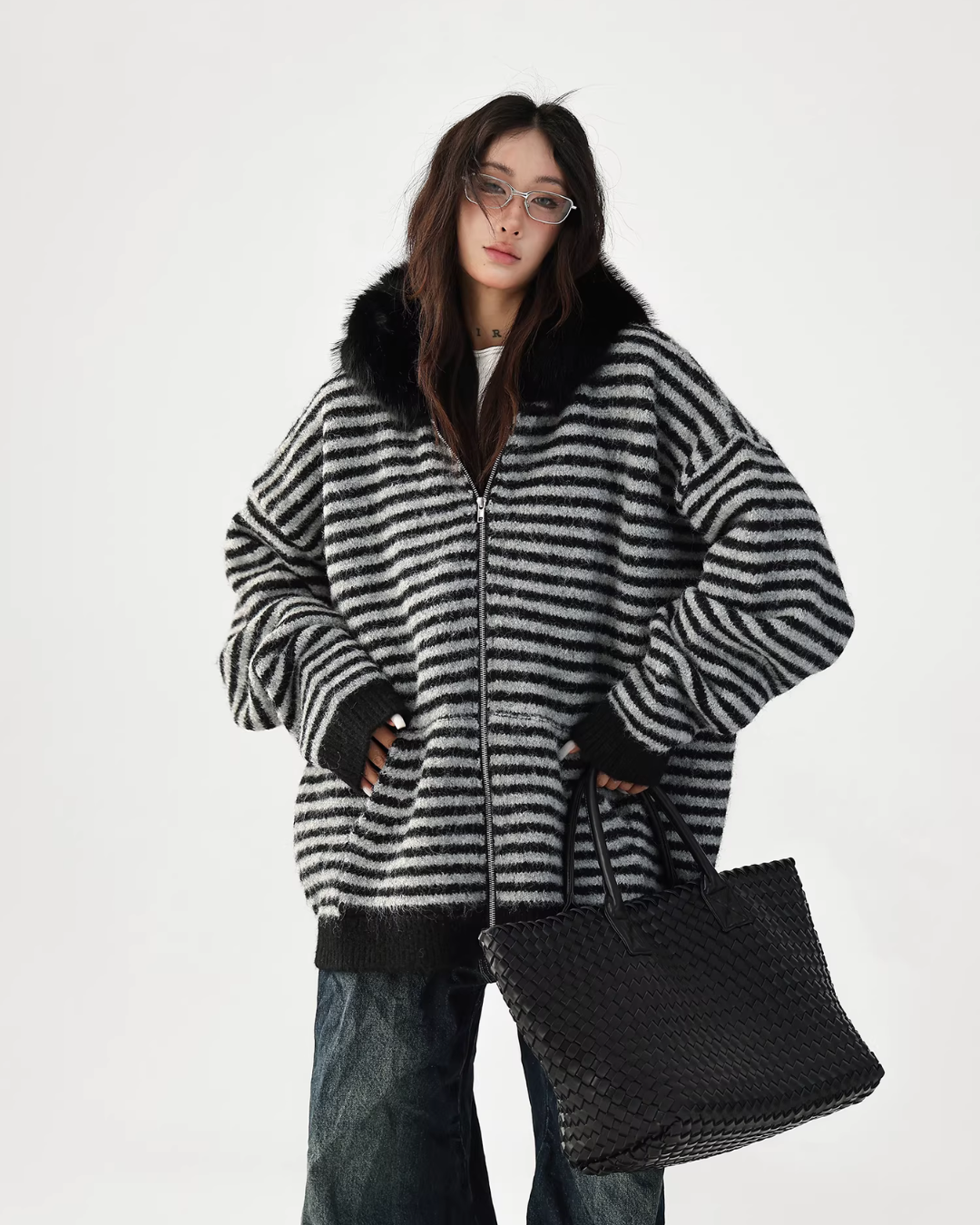 Striped Wool Loose Hoodie
