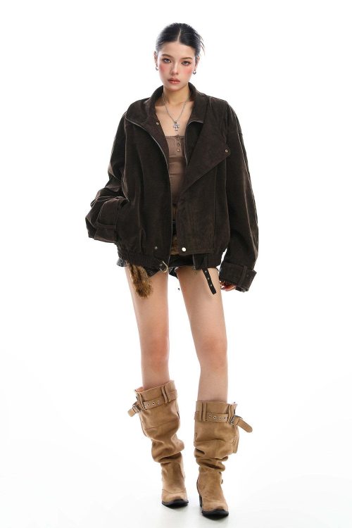 Suede Fleece Stand Collar Jacket
