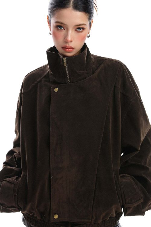 Suede Fleece Stand Collar Jacket