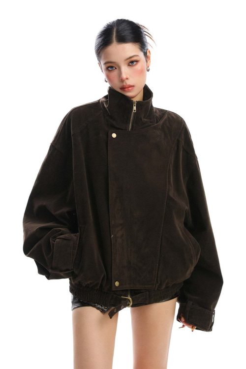 Suede Fleece Stand Collar Jacket