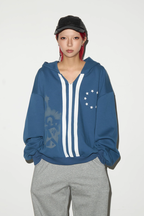 Three Stripes Hood Oversize Top
