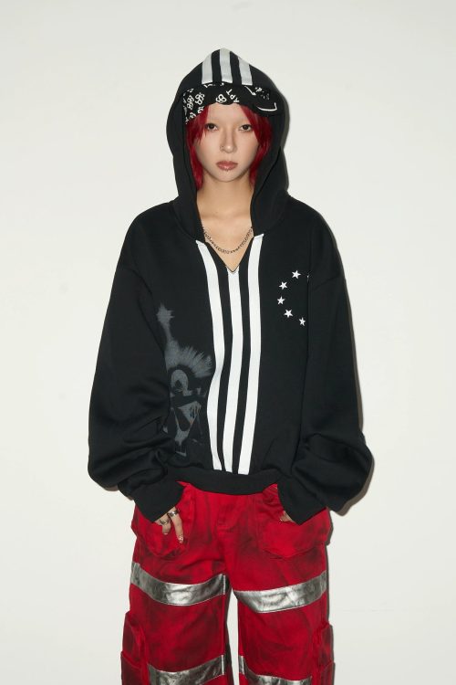 Three Stripes Hood Oversize Top