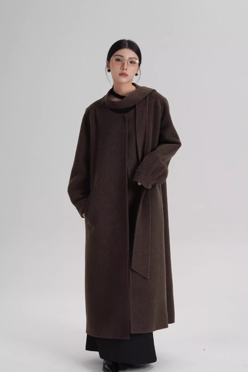 Tie Collar Long Coat