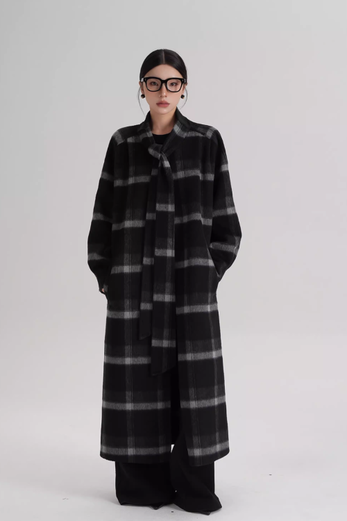 Tie Collar Long Coat