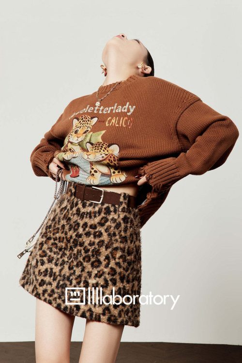 Tiger Print Knit Top / Leopard Mini Skirt