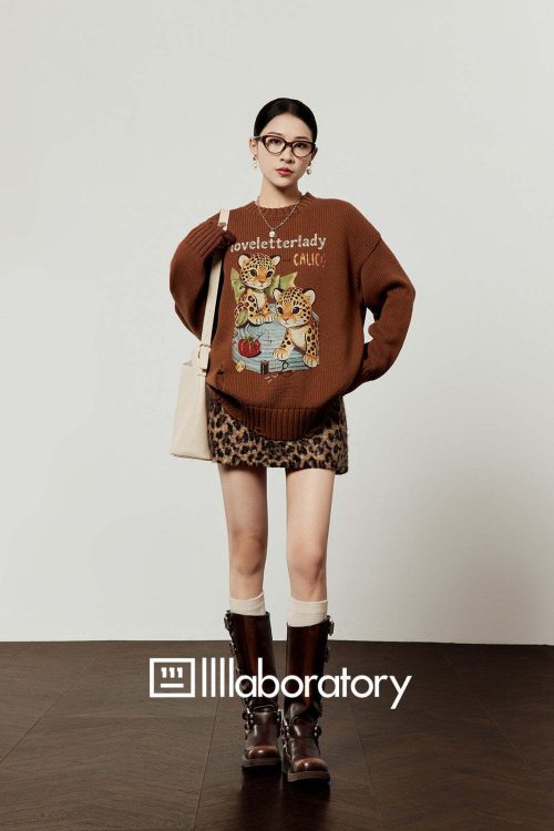 Tiger Print Knit Top / Leopard Mini Skirt