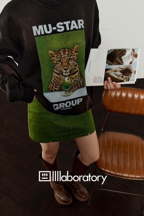 Tiger Print Sweatshirt Top / Green Mini Skirt