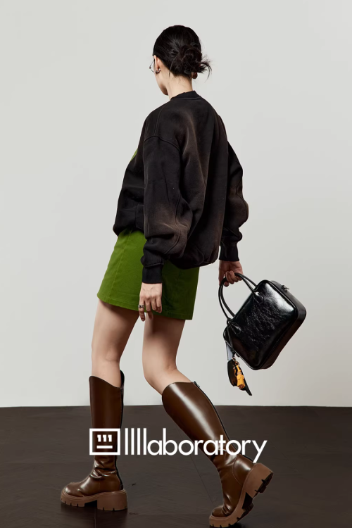 Tiger Print Sweatshirt Top / Green Mini Skirt