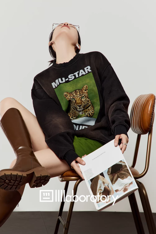Tiger Print Sweatshirt Top / Green Mini Skirt