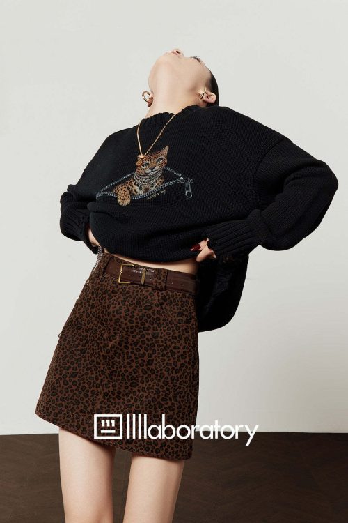 Tiger Round-Neck Knit / Leopard Mini Skirt