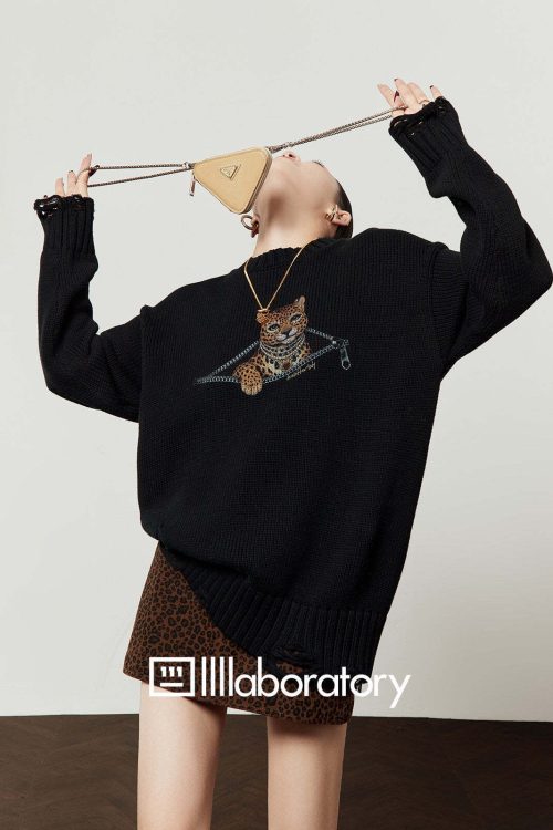 Tiger Round-Neck Knit / Leopard Mini Skirt