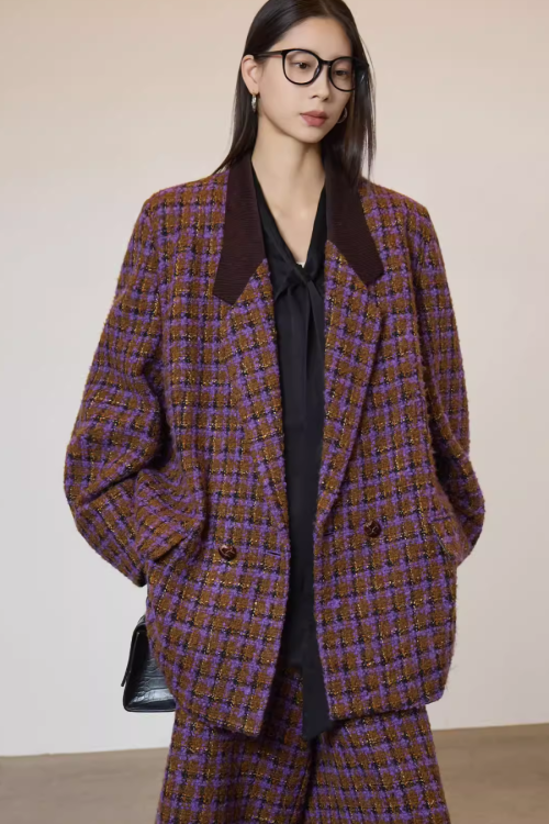 Tweed Plaid Blazer / Half Pants