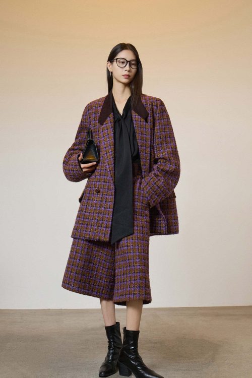 Tweed Plaid Blazer / Half Pants