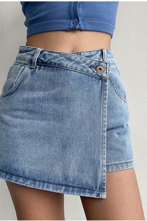Two In One High Waist A Line Denim Shorts