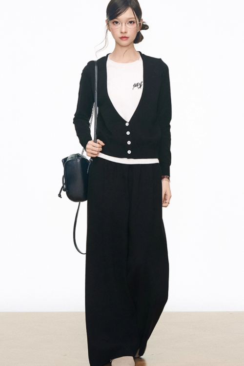 Two Piece Long Sleeve Top / Knit Wide Pants