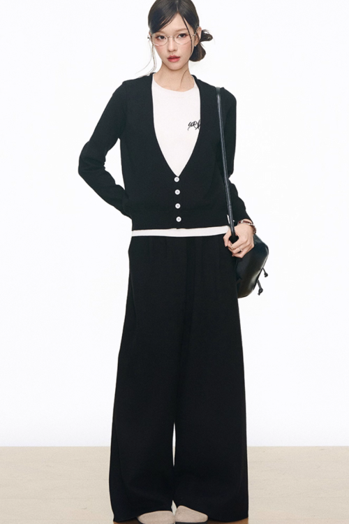 Two Piece Long Sleeve Top / Knit Wide Pants