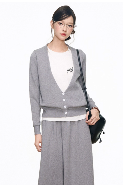 Two Piece Long Sleeve Top / Knit Wide Pants
