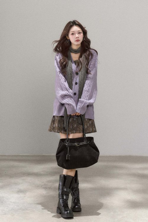V-Neck Cable Knit Cardigan
