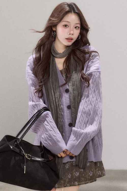 V-Neck Cable Knit Cardigan