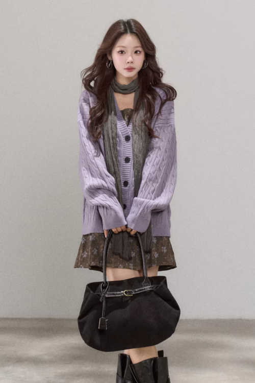 V-Neck Cable Knit Cardigan