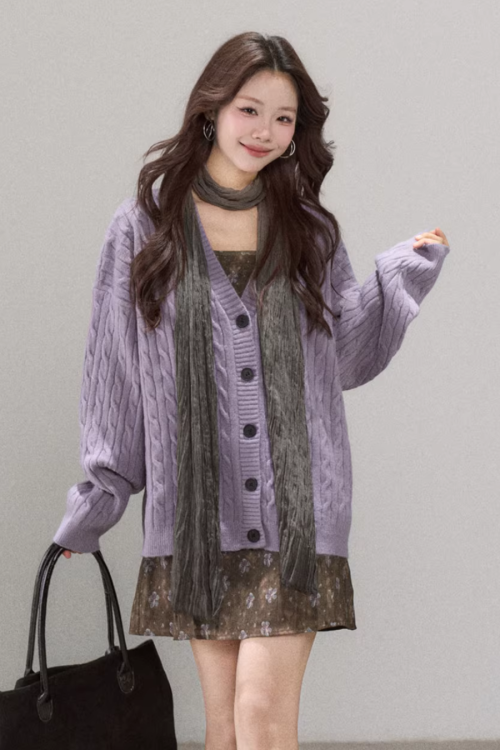 V-Neck Cable Knit Cardigan
