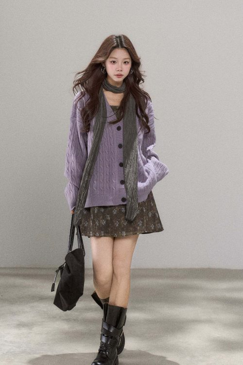 V-Neck Cable Knit Cardigan