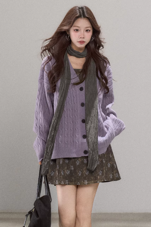V-Neck Cable Knit Cardigan
