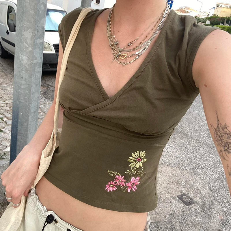 V Neck Cross Wrap Top